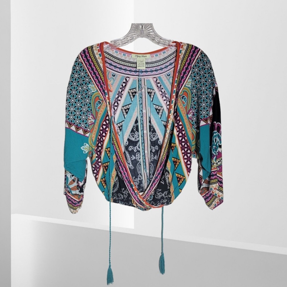 NWT Women's Flying Tomato BOHO Shirt Wrap Colorful Design Size XSmall